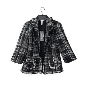 NWT Joseph Ribkoff Crop Tweed Jacket Womens Fringe Shimmer Open Front 10 Medium